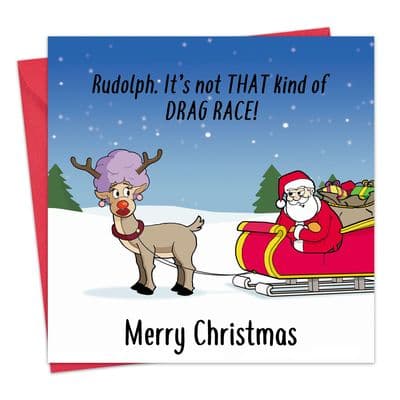 Rudolph's Drag Race Happy Christmas Card