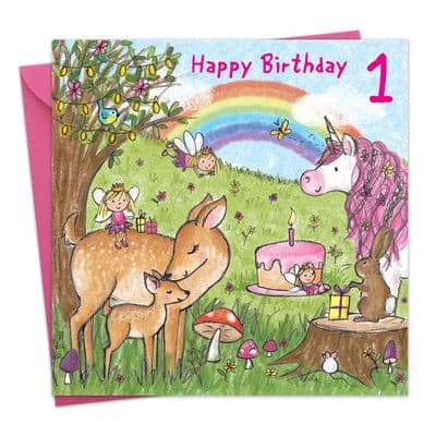 Unicorn Age 1 Birthday Card Girls