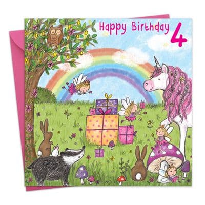 Unicorn Age 4 Birthday Card Girls