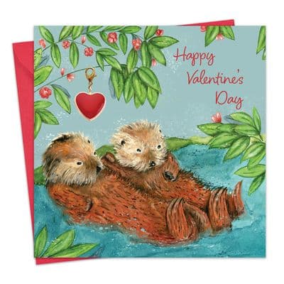 Valentine's Day Card & Gift with Detachable Heart Charm - Otters