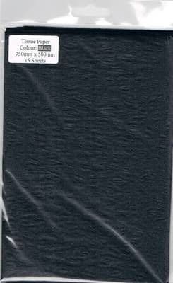 5 x Black Tissue Paper, Large Sheets - 750mm X 500mm - SC65