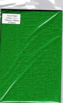 5 x Green Tissue Paper, Large Sheets - 750mm X 500mm - SC64