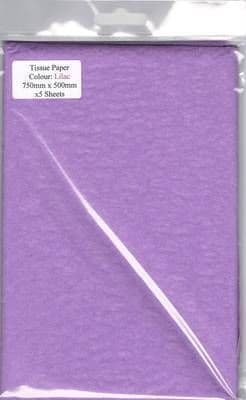 5 x Lilac Tissue Paper, Large Sheets - 750mm X 500mm - SC60