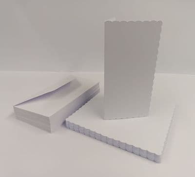 50 Pack DL Pre-Creased Scalloped White Blank Cards (250gsm) & Envelopes (100gsm)