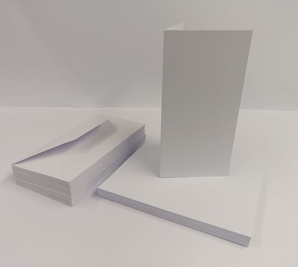 50 Pack DL Pre-Creased White Blank Cards 250gsm & Envelopes 100gsm