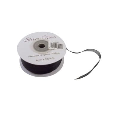 Black 6mm x 45 Meters Organza Ribbon For Favour Boxes & Crafts - Stella Crafts