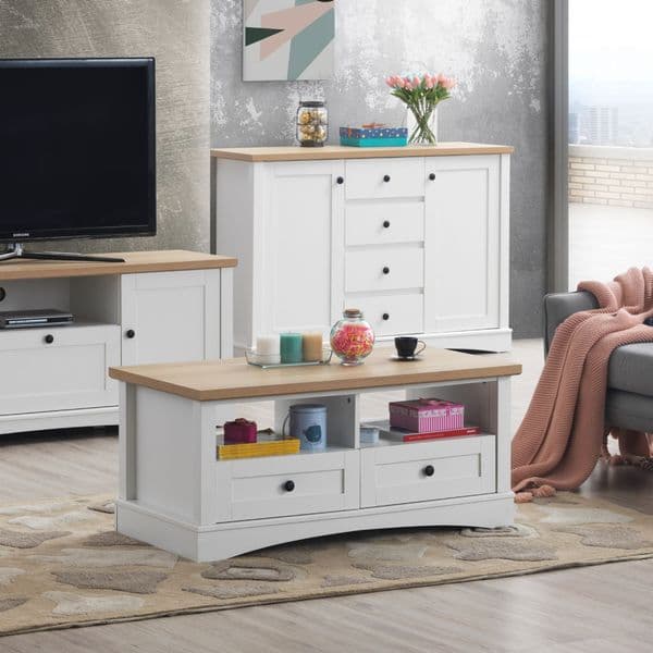 Carden White Coffee Table with 2 drawers
