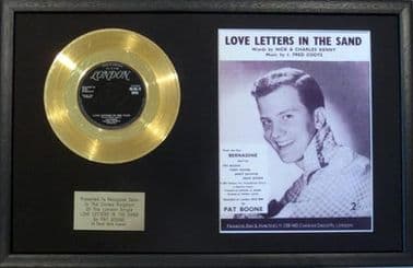 PAT BOONE - 24 Carat Gold 7" Disc & Song Sheet - LOVE LETTERS IN THE SAND