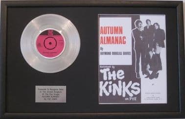 THE KINKS - Platinum Disc & Song Sheet - AUTUMN ALMANAC