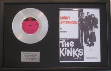 THE KINKS  - Platinum Disc & Song Sheet - SUNNY AFTERNOON