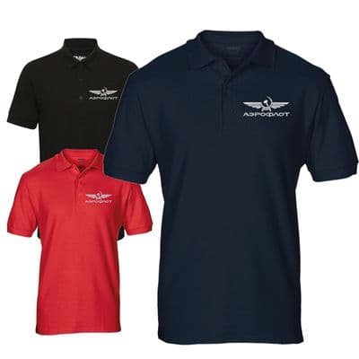 Aeroflot Russian Airline Retro Aircraft logo Embroidered Pilots Polo T-shirt