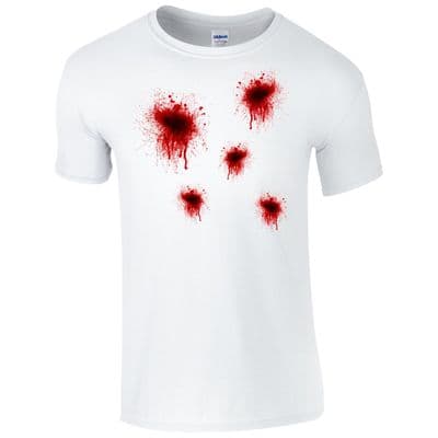 Blood Stains T-Shirt - Horror Splatter Gun Wounds Halloween Fancy Dress Mens Top