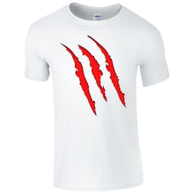 Bloody Werewolf Scratches T-Shirt - Halloween Wound Cut Fancy Dress Mens Top