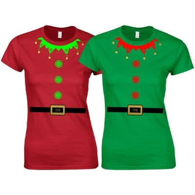 Christmas Elf Suit Ladies Fitted T-Shirt - Cute Santa's Little Helper Funny Gift