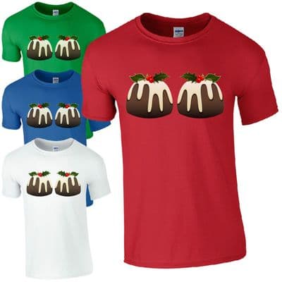 Christmas Pudding Boobs T-Shirt - Funny Merry Xmas Mens Secret Santa Gift Top