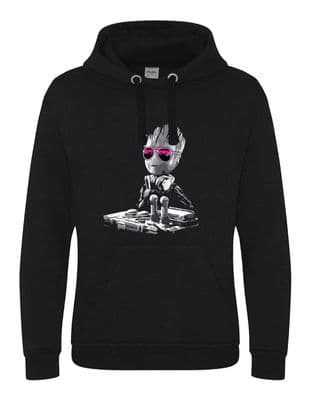 DJ Baby Groot Unisex Hoodie - Headphones Music Guardians Party Mixing Decks