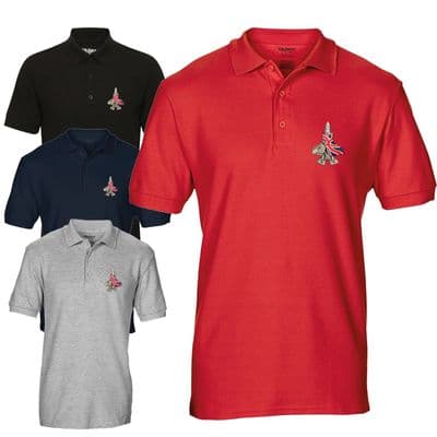 F-35 Fighter Union Jack Flag Flying Embroidered Aircraft UK Polo T-shirt S-3XL