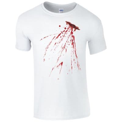 Fake Bloody Stab Wound T-Shirt - Halloween Knife Cut Stain Fancy Dress Mens Top