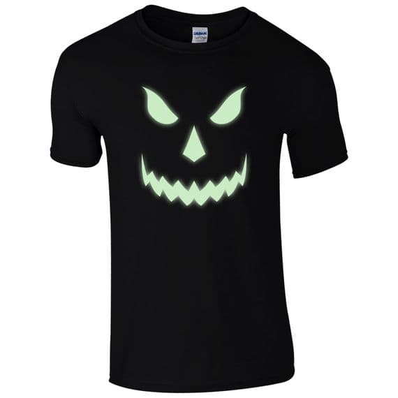 Halloween Scary T-Shirt - Pumpkin Glow In The Dark Face Unisex Mens Gift Top