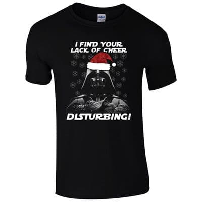 I Find Your Lack Of Cheer Disturbing T-Shirt Darth Vader Santa Hat Christmas Top