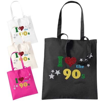 I Love The 90s Glitter Printed Tote Bag - Fancy Party Gift Fashion Shopping Bags