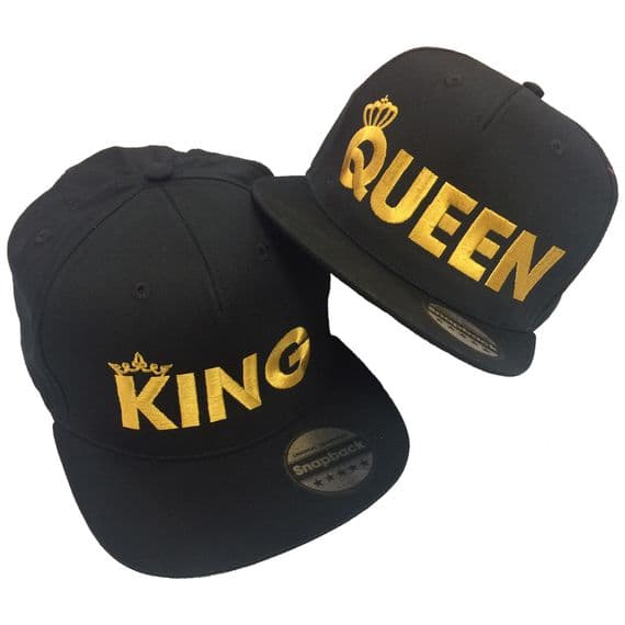King Queen Pair Embroidered Rapper Cap Set