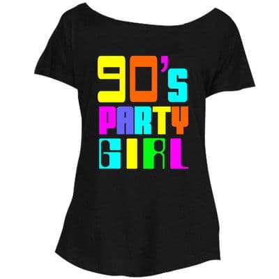 Loose Fit 90s Party Girl Pop Star Ladies T-Shirt Retro I Love 2 Fancy Dress Top