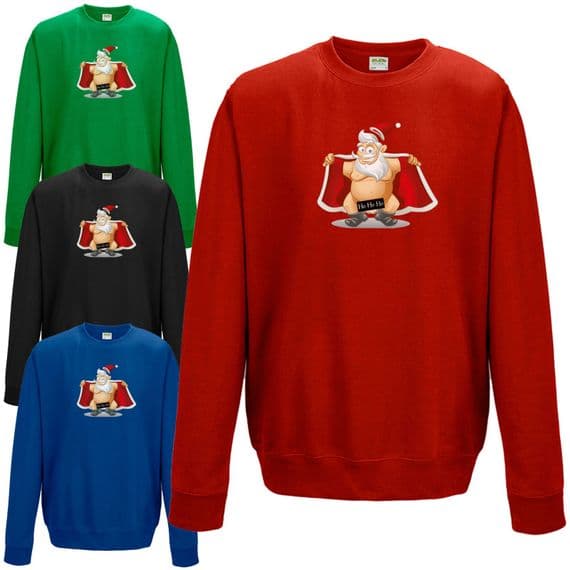 Naughty Santa Flashing Ho Ho Ho Sweatshirt Funny Rude Christmas Gift Joke Jumper