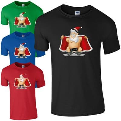 Naughty Santa Flashing Ho Ho Ho T-Shirt - Funny Rude Christmas Gift Joke Men Top