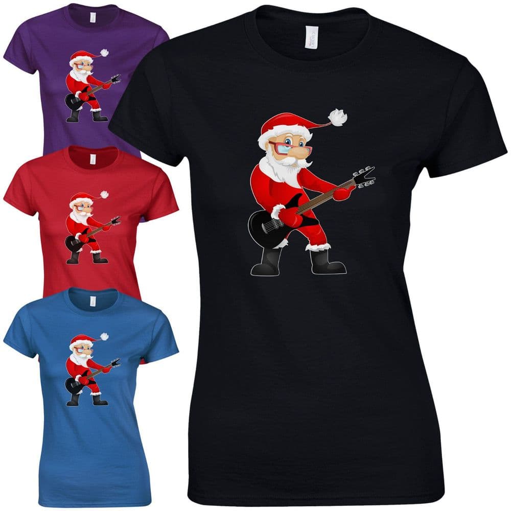 Rock Star Santa Ladies Fitted T-Shirt - Funny Father Christmas Rocking ...