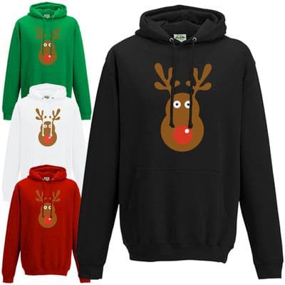 Rudolph Reindeer Face Hoodie - Christmas Retro Rudolf Xmas Gift Unisex Hoody Top