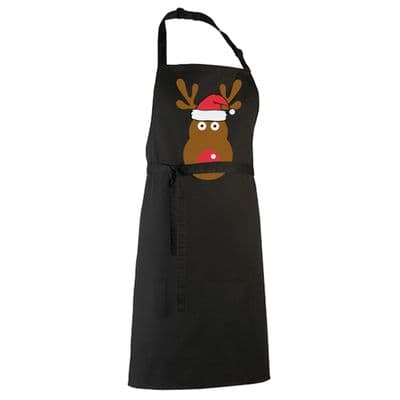 Rudolph Reindeer Face Santa Hat Apron - Retro Cute Christmas Chef Gift Cook Top