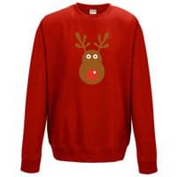 Rudolph Reindeer Face Sweatshirt - Christmas Retro Rudolf Xmas Gift Jumper Top
