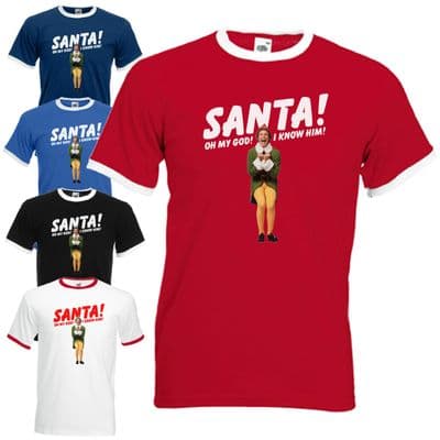 SANTA! I KNOW HIM! Ringer T-Shirt - Funny Buddy The Elf Christmas Mens Gift Top