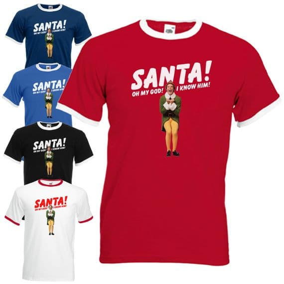 SANTA! I KNOW HIM! Ringer T-Shirt - Funny Buddy The Elf Christmas Mens Gift Top