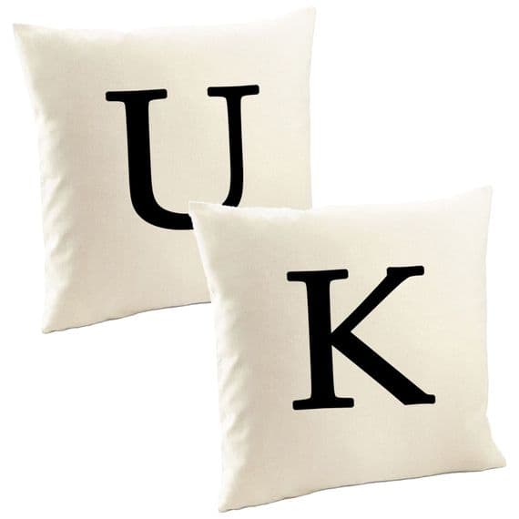 Single Letter Printed Natural Cushion Cover Pillow Case - Alphabet A-Z Initials