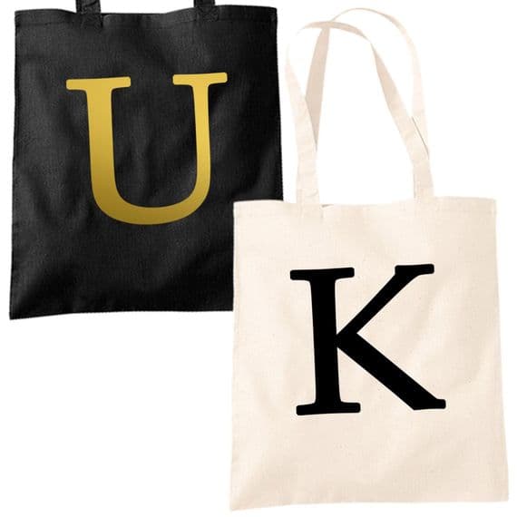 Single Letter Printed Tote Bag - Alphabet A-Z Initial Shopper Accessory Bags