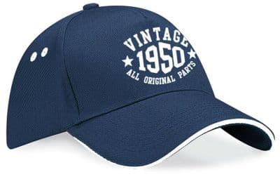 Vintage Birthday Contrast Baseball Cap - 40th 50th 60th 70th Present Date Hat