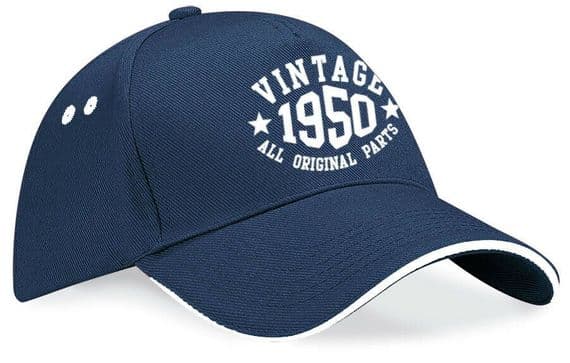 Vintage Birthday Contrast Baseball Cap - 40th 50th 60th 70th Present Date Hat