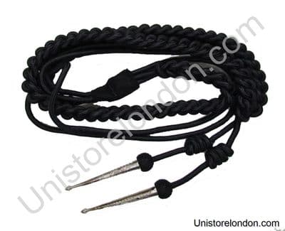 Aiguillette Black Silky with Silver tags Bands Army