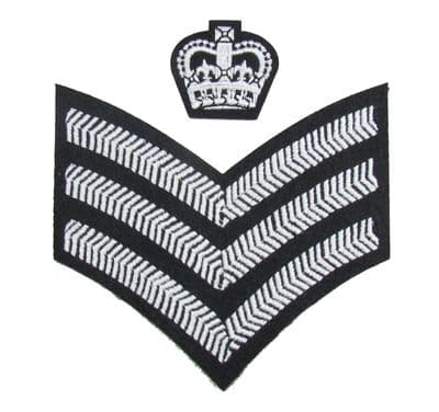 Badge C-Sergeant Crown & Chevron Uniform  SNCO Rank White on Black R1816-1815