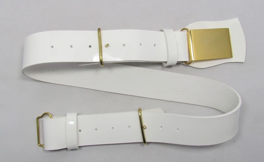 Ceinture De Parade Militaire Blanc PVC - Boucle Chrome, Modèle R939, Neuf Avec Étiquettes