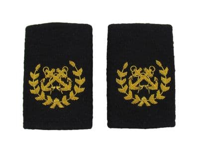 Bosun Epaulette Crossed Anchors with Wreath Embroidered Gold Bullion Black Felt
