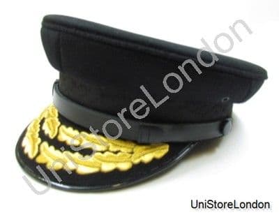 Cap,Black Navel Style Peak 2 Rows Gold Oak Leaf R896