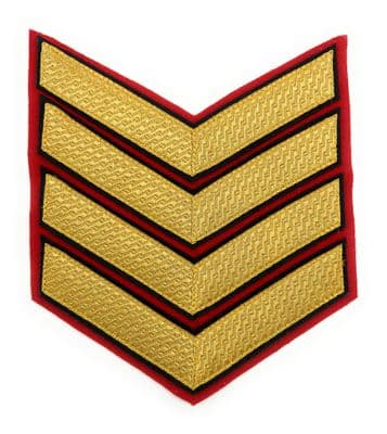 Chevron Large 4 Gold & Black Bars on Red R871