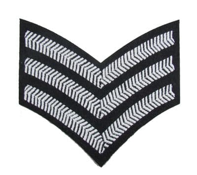 Chevron Sergeant Stripes Army Military SNCO Rank White Black 3 Bars R1815