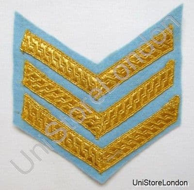 Chevron Sergeant Stripes Gold on Sky Blue 100mm Wide 3 Bars R1023