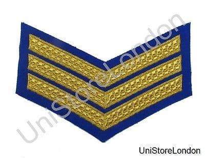 CHEVRON SERGEANT STRIPES GOLD ROYAL BLUE  150mm 3 Bars WIDE R1386