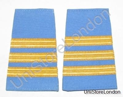 Epaulette Captain First Officer Pilot 3 Gold Bars on Light Blue Cloth R757