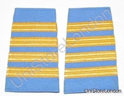 Epaulette Captain First Officer Pilot 4 Gold Bars on Light Blue Cloth R758